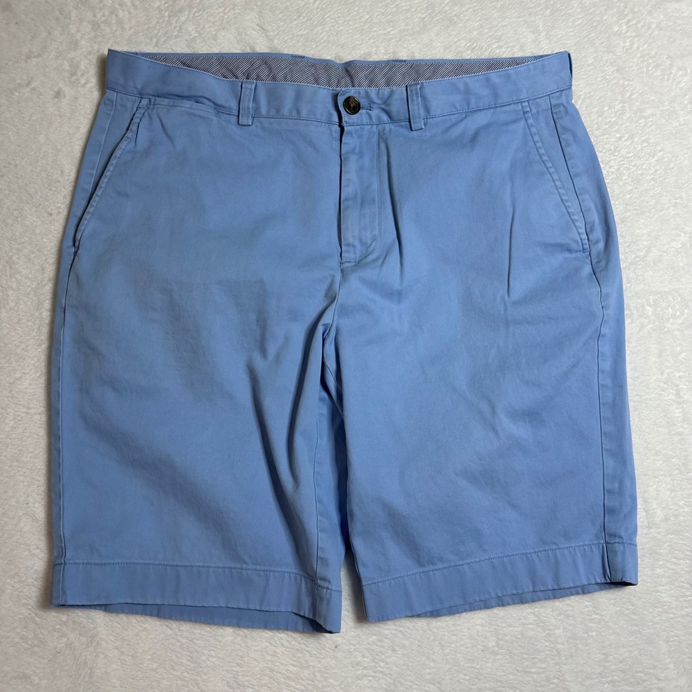 Brooks Brothers Men's Chino Shorts W36 Blue Flat Front Cotton 10" Inseam Clark